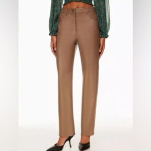 EUC Aritzia Wilfred Pink High Rise Vegan Leather Melina Pants in Light Brown 10